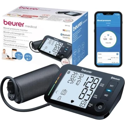 Afbeelding van Beurer BM 54 Bovenarm bloeddrukmeter, digitale bloeddrukmeter met XL display, app verbinding gecertificeerde gegevensbescherming, aritmiedetectie, grote manchet voor bovenarmen van 22 44 cm