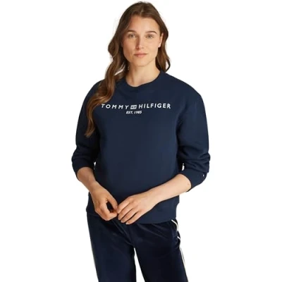 Afbeelding van Tommy Hilfiger Dames MDRN REG CORP LOGO C NK SWTSHRT WW0WW39791 Pullover Sweatshirt, Blauw, XS, Blauw (Donker Nacht Marine), XS