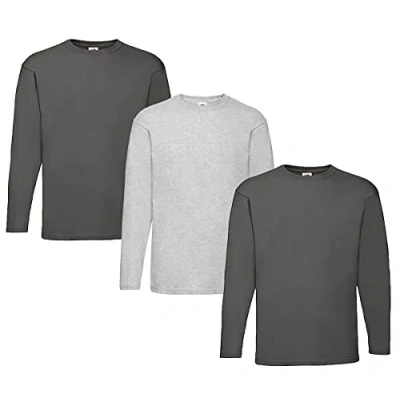 Afbeelding van Fruit of the Loom Heren lange mouwen Valueweight Tee sporttop, 2 grafiet + 1 grijs hlkauf notitieblok, XL