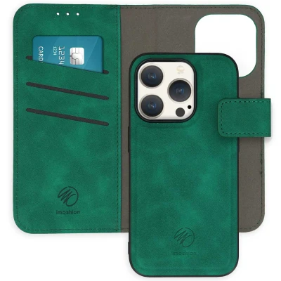 Afbeelding van Apple iPhone 15 Pro Hoesje Kunstleder iMoshion Bookcase/2 in 1 Case Donkergroen Telefoonhoesje