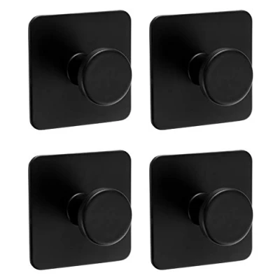 Afbeelding van Ambrosya Handdoekhouder zonder boren haken zelfklevend badkamer accessoires decoratie handdoekhaken kledinghaken muur garderobe keuken (roestvrij staal (zwart), 4 x 1)