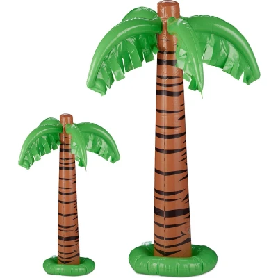 Afbeelding van Relaxdays 2x opblaasbare palmboom opblaas deco party zwembad speelgoed