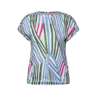 Afbeelding van Cecil Gestreiftes Tshirt print, Dames, Maat: Large, Weiß
