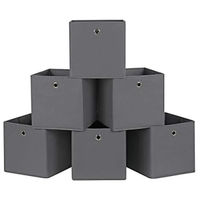 Afbeelding van SONGMICS Opbergdozen, set van 6, stoffen dozen, vouwdozen niet geweven stof, blokjes, opbergmanden, voor speelgoed en kleding, Grijs RFB02G 3