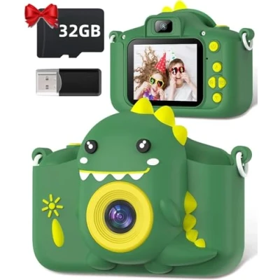 Afbeelding van Gofunly Kindercamera, 1080p, 2,0 inch scherm, fotoapparaat voor kinderen, met 32 GB SD kaart, digitale camera, kinderfotocamera, kinderen van 3 tot 12 jaar, jongens en meisjes