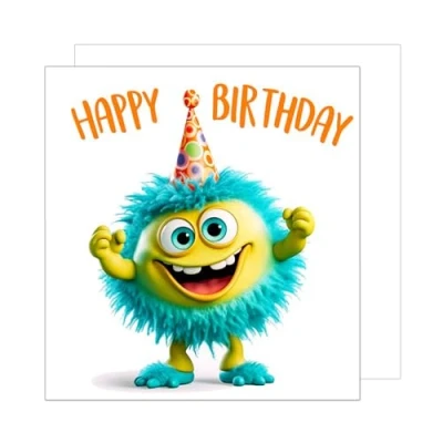 Afbeelding van Edition Seidel Premium vierkante verjaardagskaart met envelop. Wenskaart Happy Birthday bilet kaart man vrouw kind grappige kleurrijke monster humor (GQ191 SW024)