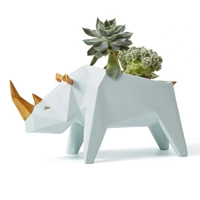 Afbeelding van Amoy Art Bloempot Succulent Cactus Plantenbak Figuur Decoratie Neushoorn Modern Standbeeld Kunst Dier Potten Voor Huis Cedeau Resin Sculpture 18cmL