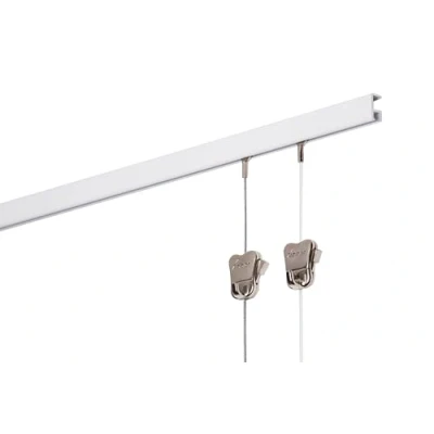 Afbeelding van STAS Schilderijrail Ophangsysteem Schilderijen / Fotolijsten Poster Ophangrails Zonder Boren Ophanghaak Ophangrek Minirail Wit 150 cm Complete Kit