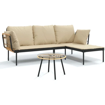 Afbeelding van vidaXL 3 delige Loungeset met kussens poly rattan beige