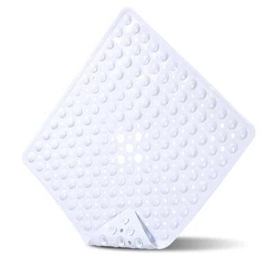 Afbeelding van SOBEAU Douchemat, antislip, vierkant, 53 x cm, BPA vrij, antislipmat voor de douche met afvoergaten schimmel en schimmelbestendigheid (wit)