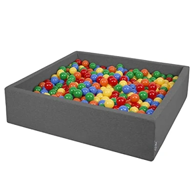 Afbeelding van KiddyMoon Schuim Ballenbak Voor Kinderen Met Ballen Ø 7 Cm Gemaakt In EU, Donkergrijs:Geel Groene Blauw Rood Oranje,120X30cm/300