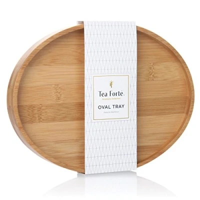 Afbeelding van Tea Forte Natuurlijke Bamboe Kleine Ovale Decoratieve Dienblad voor Thee, Koffie, Snacks, 9&quot; x 7&quot;