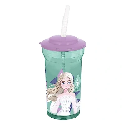 Afbeelding van p:os 35454 Frozen The Ice Queen 2 drinkbeker voor kinderen met geïntegreerd rietje en deksel, drinkschaal een inhoud van ca. 460 ml, ideaal koude dranken