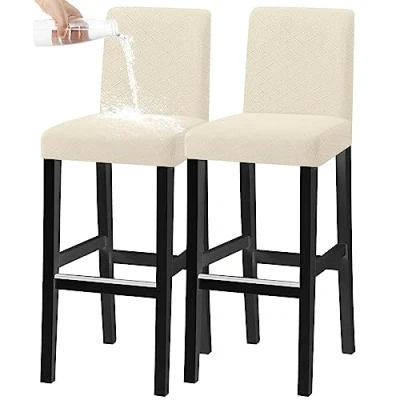 Afbeelding van KELUINA Stoelhoezen, stretch, afneembaar, wasbaar, voor korte draaibare eetkamerstoel, rugleuning, barkruk, stoel (beige, set van 2)