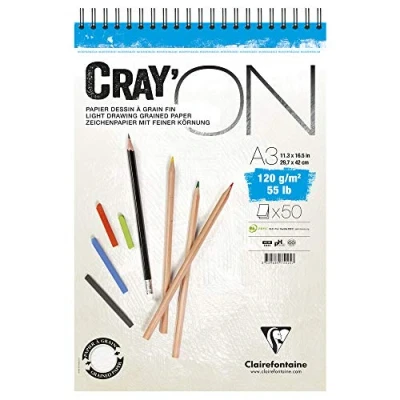 Afbeelding van Clairefontaine 975024C Cray&#039;On tekenblok, 120 g, ideaal voor droge techniek, 50 vellen, DIN A4, 21 x 29,7 cm, spiraalbinding, microgeperforeerd), extra wit