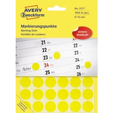 Afbeelding van Etiket Avery Zweckform 3377 rond 18mm 1056stuks geel