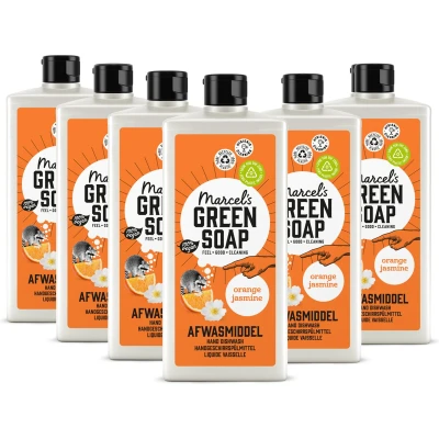 Afbeelding van 6x Marcel&#039;s Green Soap Afwasmiddel Sinaasappel &amp; Jasmijn 500 ml