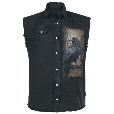 Afbeelding van Spiral Raven Wise Vest zwart L Katoen Heren Biker, Dieren, Rock wear