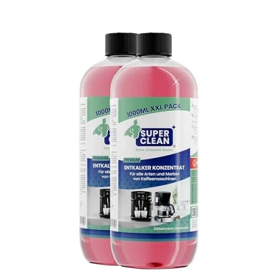 Afbeelding van SUPER CLEAN Universele ontkalker voor koffiemachines, waterkokers en douches, 2 x 1000 ml, alle machines merken, 20 ontkalking, effectieve vloeibare koffiezetapparaten,