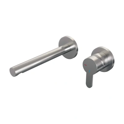 Afbeelding van Brauer Brushed Edition Wastafelmengkraan inbouw rechte uitloop links hendel plat smal model D 1 PVD geborsteld RVS