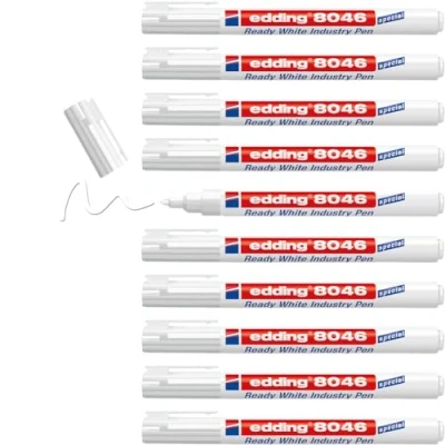 Afbeelding van edding 8046 gebruiksklare witte industrie stift permanent doos 10 stuks 1 3 mm kleur na drogen van de inkt