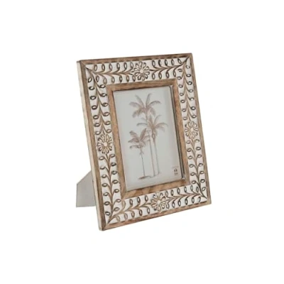 Afbeelding van Fotolijsten Home ESPRIT Wit Natuurlijk Kristal Mangohout Bloem Indiaas 21 x 2 26,5 cm