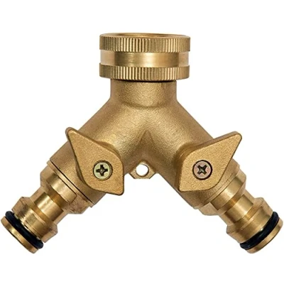 Afbeelding van CZSYZCZS Tuinkraanverdeler, 2 weg messing, kraan, connector, dubbele adapter, tuinkraan, voor thuis, keuken, tuin, buiten (Y klepsplitter)