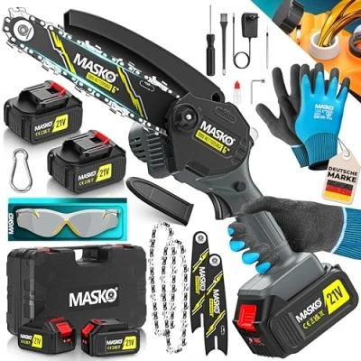 Afbeelding van MASKO® Mini kettingzaag met accu 8000 mAh, handkettingzaag, 6 inch, elektrisch 2 accu&#039;s 4000 voor tuinschaar, takkenschaar, houtsnijding, motorzaag, 800 W, automatisch oliesysteem, antraciet