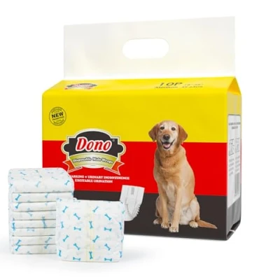 Afbeelding van Dono Hondenluiers voor mannen, reuen met nattigheidsindicator, wegwerpbare buikbanden honden, super absorberend en lekvrij, puppyluiers incontinentie, markeerproblemen, reizen (M, 10 stuks)