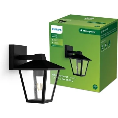 Afbeelding van Philips Kinno wandlamp Buitenlamp Zwart E27 fitting Maximaal 25W Weerbestendig; IP44 Hangende
