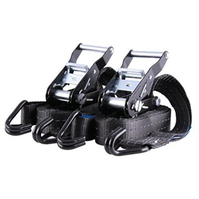 Afbeelding van Sandax Set van 2 spanbanden met ratel, haken en reflecterende strepen, tweedelige professionele sjorbanden, belastbaar tot 2000 kg, 35 mm breed, 6 m (6 meter) lang, kleur zwart, sjorbanden