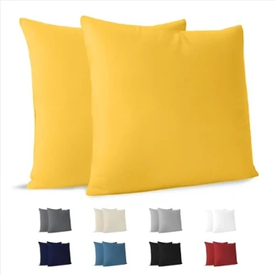 Afbeelding van Dreamzie Pillowcase kussen 30x30 cm (batch van 2) 100% katoentrui 150 gsm geel kussensloop 30 x resistent en hypoallergene kussendeksel voor