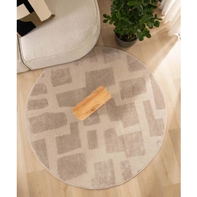 Afbeelding van Rond Tapijt/Vloerkleed Scandinavisch Contour Stone Beige 200 Cm