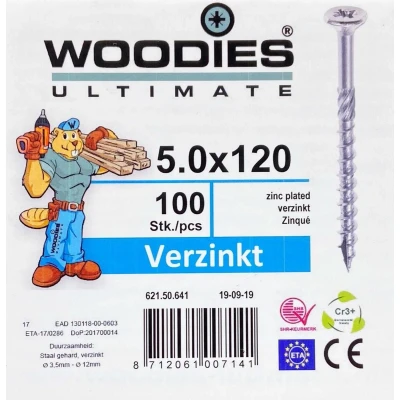 Afbeelding van Woodies houtschroef PZD 2 pvk verz. 5.0 x 120/70 mm 100 stuks