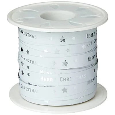 Afbeelding van Präsent Merry Christmas Krullint wit, 10 mm breed, 100 m lengte