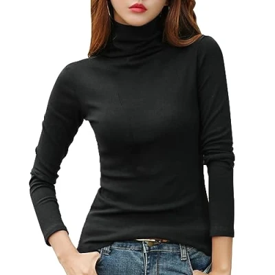 Afbeelding van Thermische basislaag voor dames, T shirt met lange mouwen, ronde hals, coltrui winter, slank getailleerd shirt, lichtgewicht, effen Turtle Neck Algemeen, One size