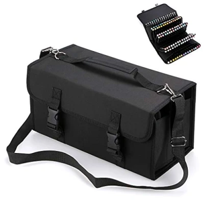 Afbeelding van BTSKY 120 sleuven meerlaags zeildoek markeringsgeval voor Primascolor pennen en copische schetsstiften, lippenstift organizer, zwart