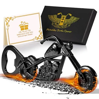 Afbeelding van LKKCHER Bierflesopener, chopper motorflesopener, barblad, biergeschenken voor mannen, gadget mannen cadeaus, motorcadeaus cadeaus papa, Valentijnscadeau met geschenkdoos