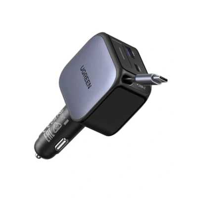 Afbeelding van UGREEN 3 in 1 sigarettenaansteker 90W intrekbare autolader 60W ingebouwde USB C kabel Auto accessoires 12V autoadapter voor iPhone 16/15, Macbook, Galaxy S25/24, GPS etc.