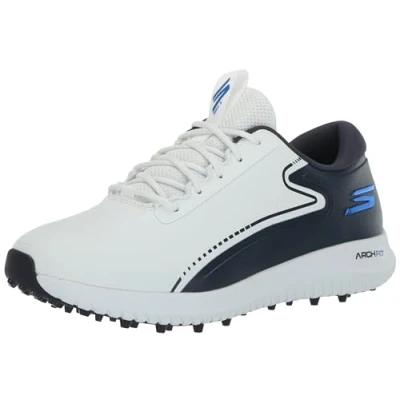 Afbeelding van Skechers Heren Max 2 Arch Fit Waterdichte Spikeless Golfschoen Sneaker, US, Wit Navy Blauw, 43 EU