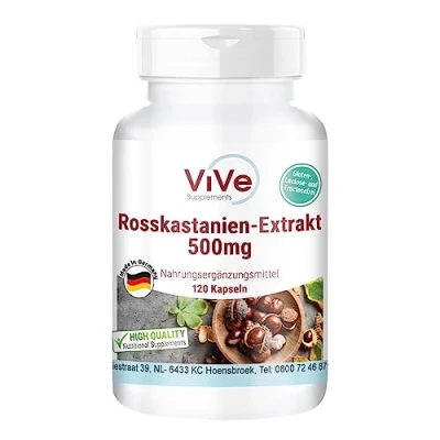 Afbeelding van Paardenkastanje extract 500 mg, 120 capsules, gestandaardiseerd met 20% aescine, hoge dosis en veganistisch, kwaliteit uit Duitsland ViVe Supplements