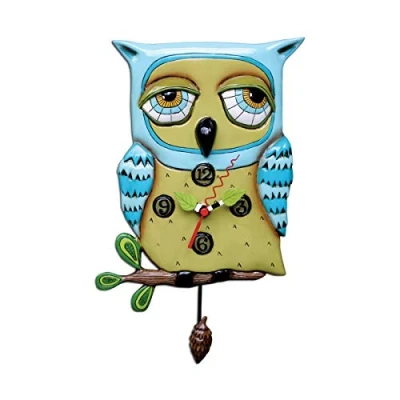 Afbeelding van Enesco Wandklok, motief uil, kunsthars, 30,5 cm (P1062), blauw