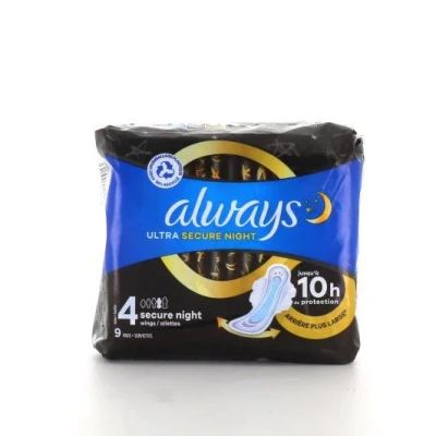 Afbeelding van Always Maandverband Ultra Secure Night Met Vleugels Maat 4 9 Pads