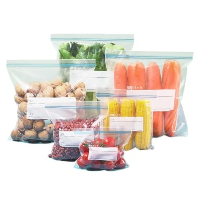 Afbeelding van Jrhncy 65 pack BPA vrije herbruikbare diepvrieszakjes, met ritssluiting, transparant, polyethyleenvinylacetaat (PEVA), rechthoekig, voor groenten, melk, snacks, vlees