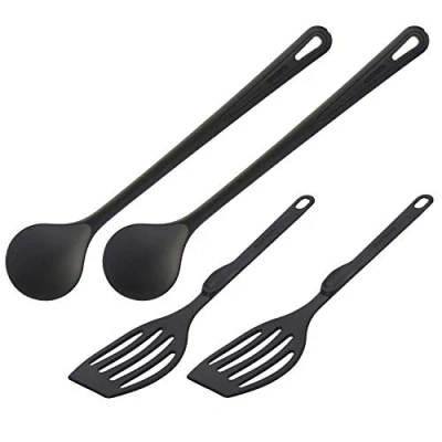 Afbeelding van Westmark Set van 4 keukenhulpjes, 2 bakspatels en roerlepels, hoogwaardig kunststof, Gentle Flonal, zwart, 203522E6