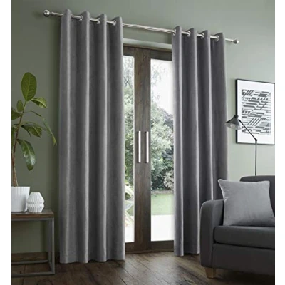 Afbeelding van Catherine Lansfield Faux Suede Met Voering Gordijnen 46x72 Inch Grijs