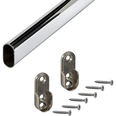Afbeelding van Gedotec Kledingstang, ovaal, kaststang 1250 mm, 1 set, meubelbuis 30 x 15 verchroomd staal, met 2 stuks kastlagers, garderobestang voor wandmontage