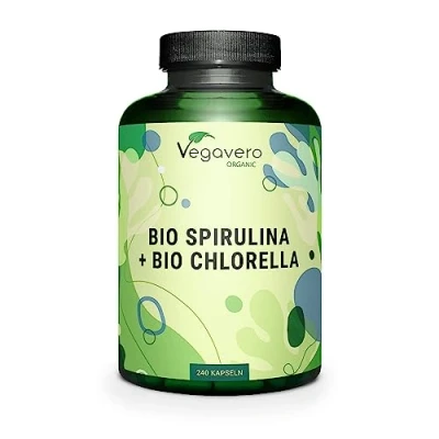 Afbeelding van Vegavero BIOLOGISCHE SPIRULINA CHLORELLA Hoge dosering: 2000 mg poeder 100% KWALITEIT 240 capsules Laboratorium getest Veganistisch &amp; zonder toevoegingen