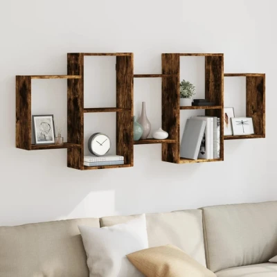 Afbeelding van Wandschap 159x18x65 cm bewerkt hout gerookt eikenkleurig