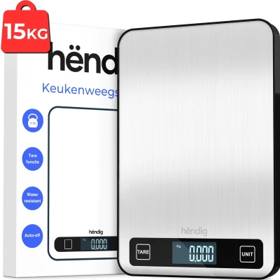Afbeelding van Hëndig Keukenweegschaal 1 g tot 15 kg Weegschaal Keuken Digitaal Tarra Functie Inc. Batterijen